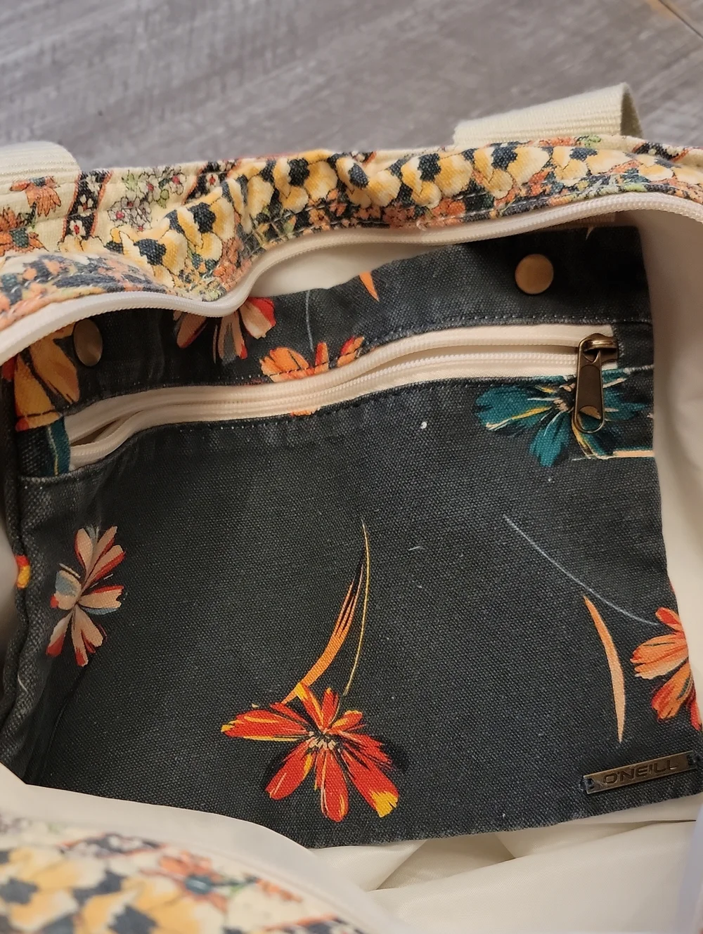 O'Neill Floral Canvas Tote Bag in Yellow & Cream